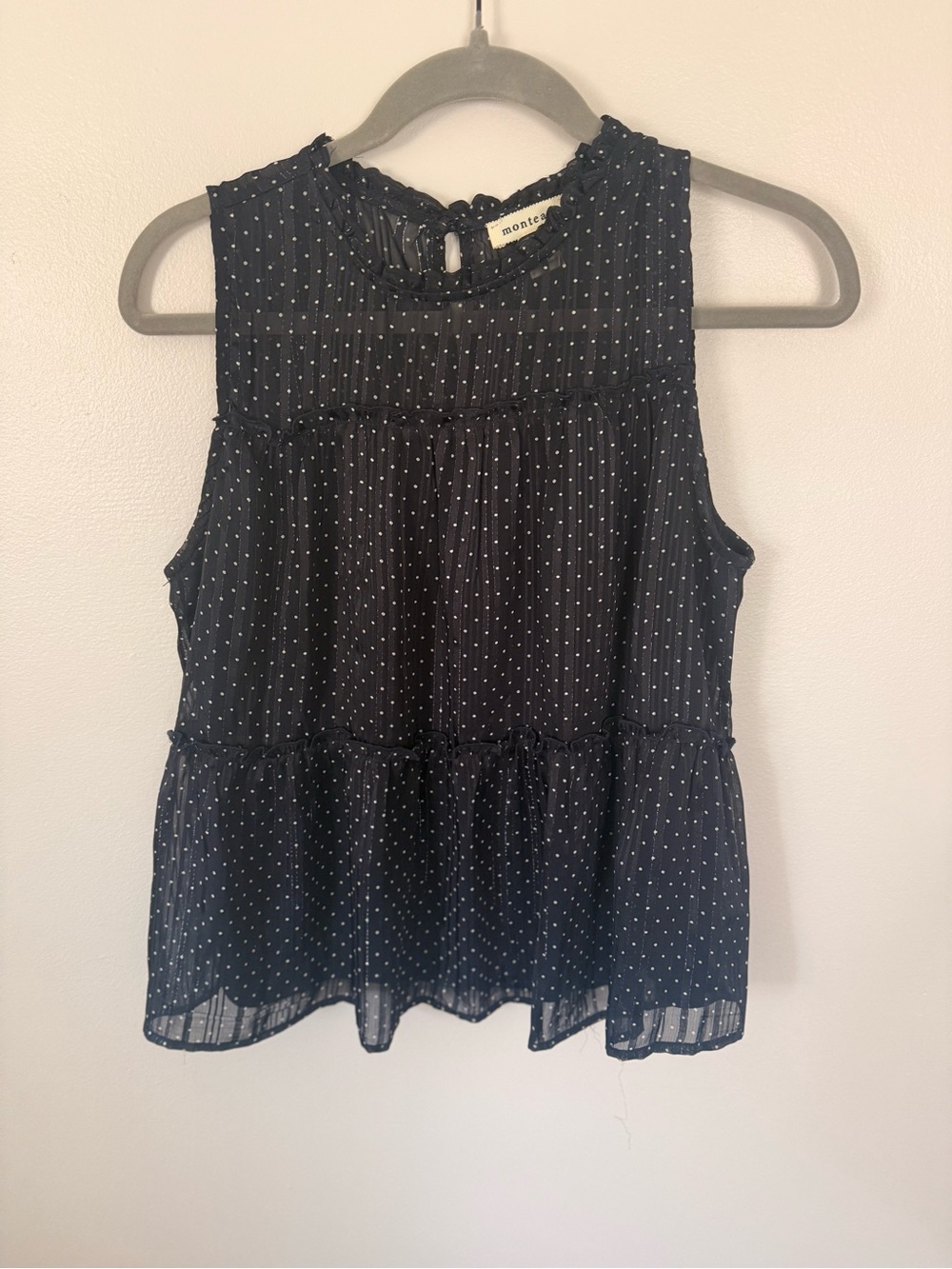 Monteau Navy and White Sleeveless Blouse